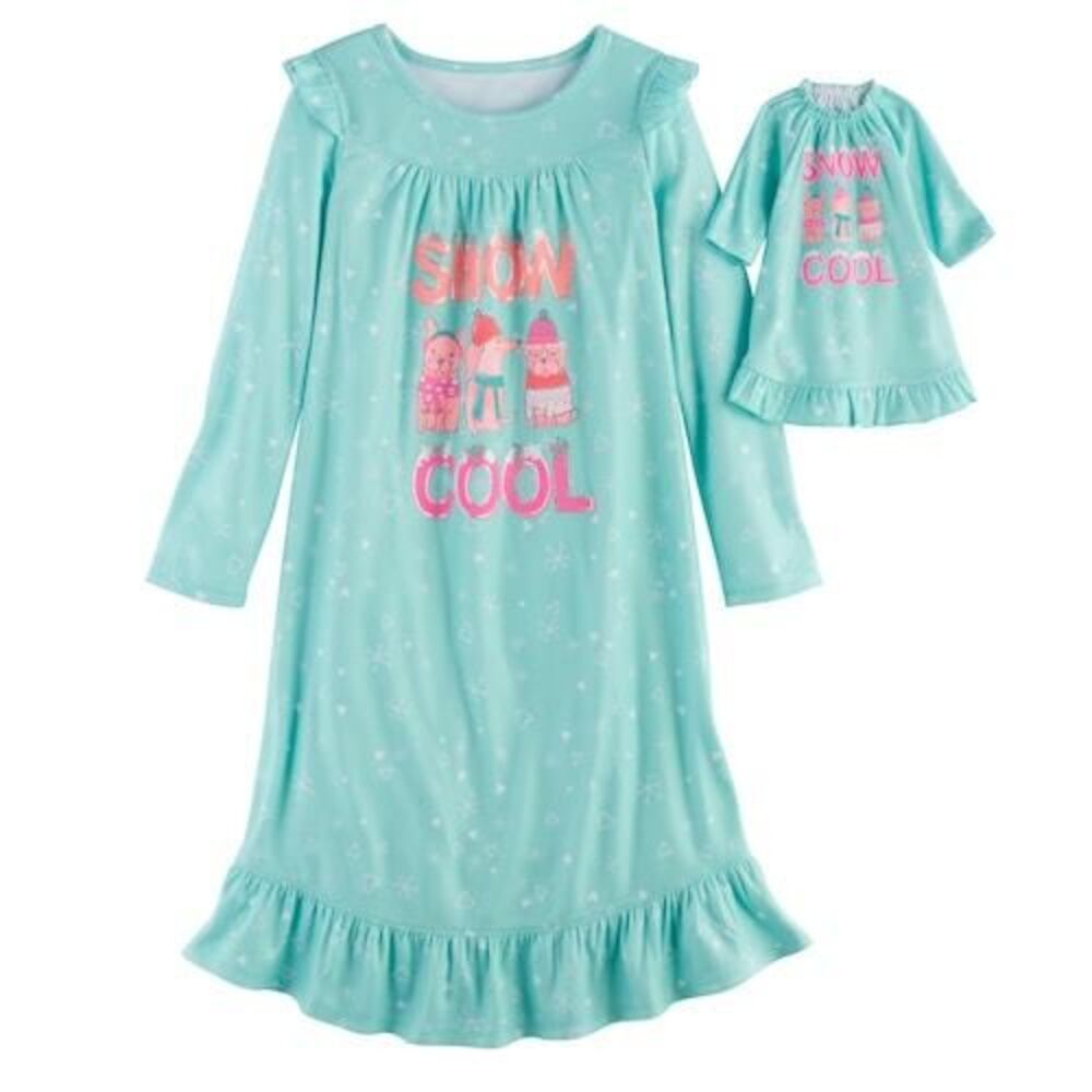 Girls SO "Snow Cool" Fleece Nightgown & Doll Gown  5/6